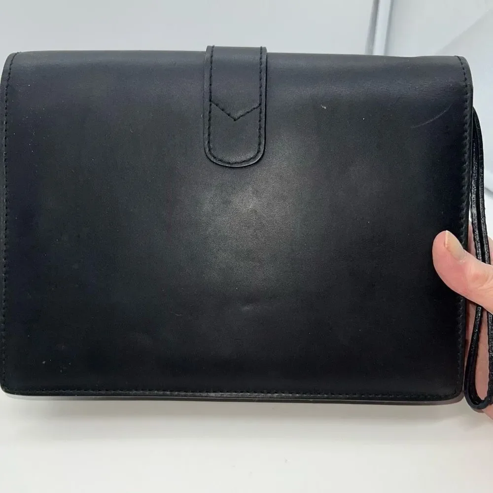 Gucci Vintage Black Leather Padlock Clutch Gold Tone Hardware
